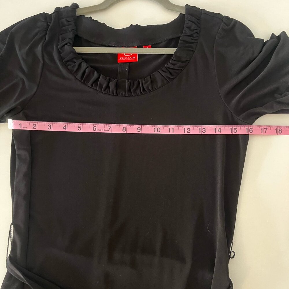 Vintage Oscar Red Label Black Scoop Neck Knit Mini Dress with Tie Belt, Size 4 - Picture 4 of 6